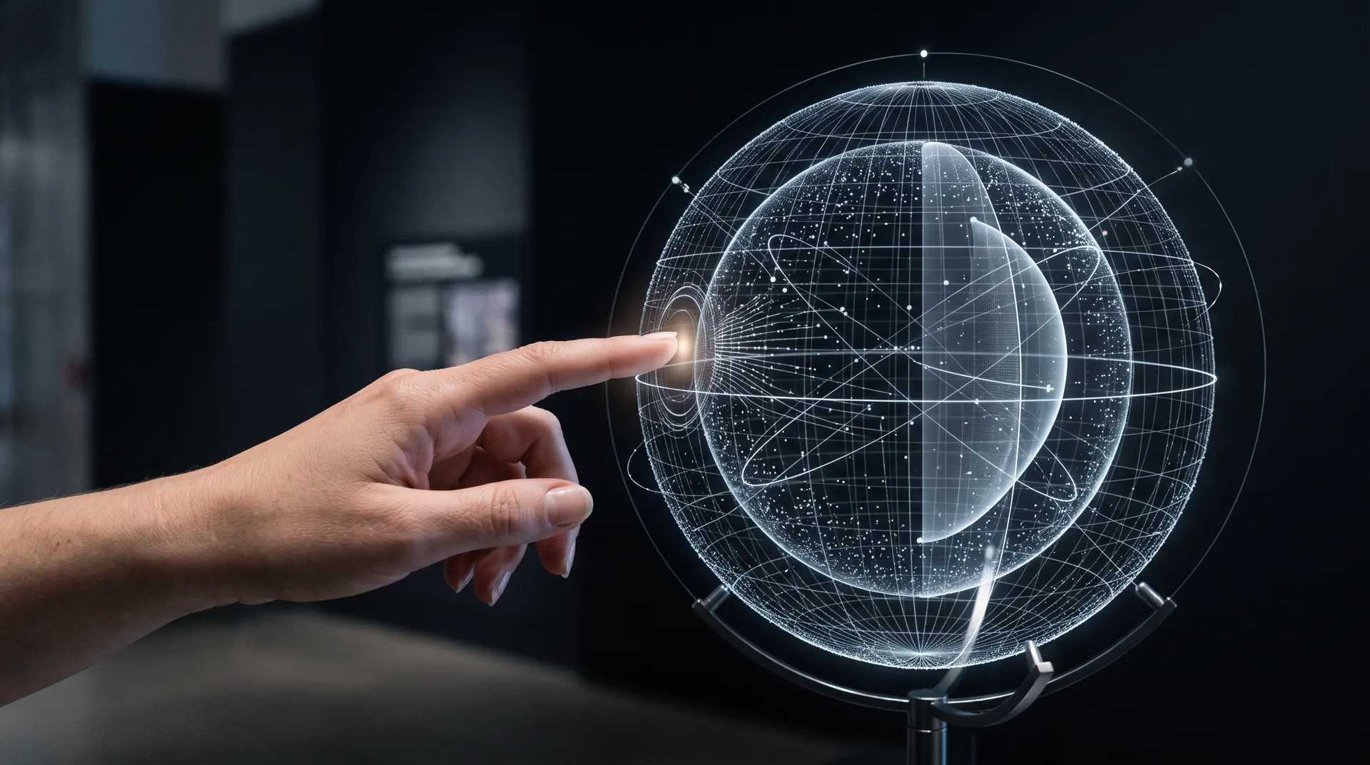 Holografik içerikle etkileşen ziyaretçi